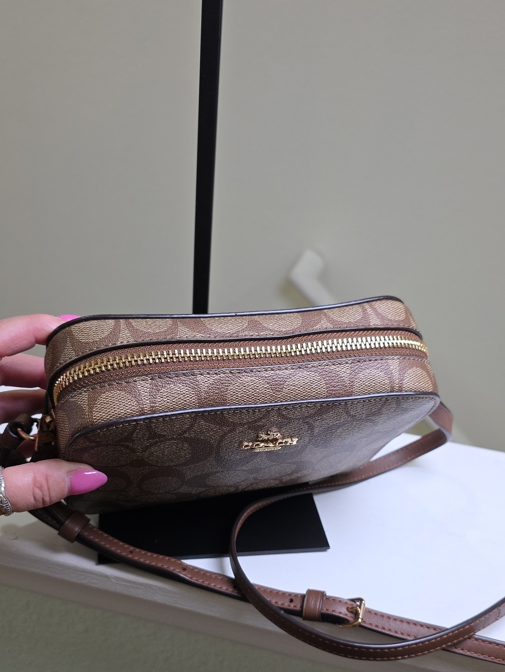 COACH 91677 Mini Camera Bag in Khaki Signature Print Goldtone Hardware Like New - Picture 5 of 16